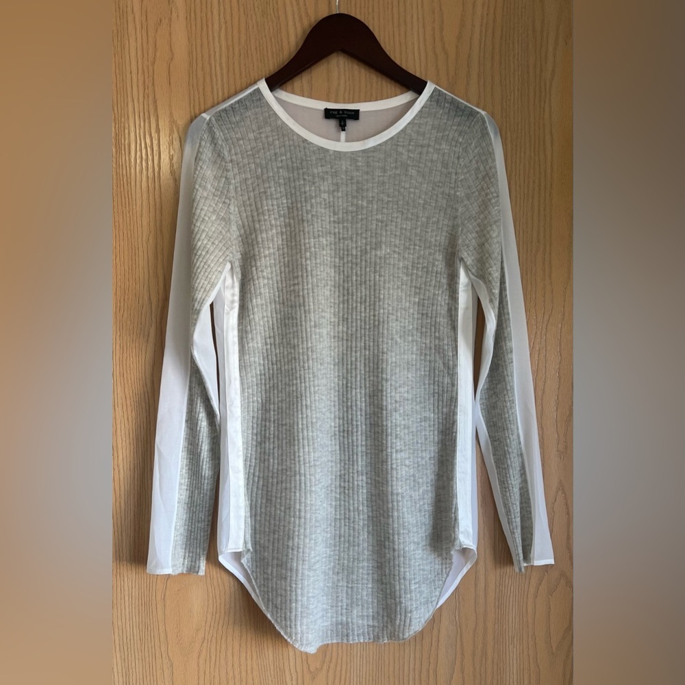 Rag & Bone | Women’s SZ S | Gray White Semi Sheer Back Tunic | Silk Alpaca Blend